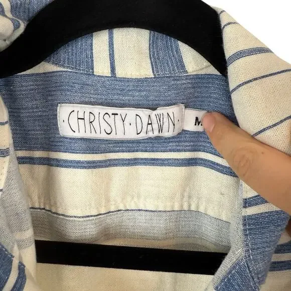 Christy Dawn Prudence Linen Short Sleeve Jumper Nilah Striped Blue White Size M